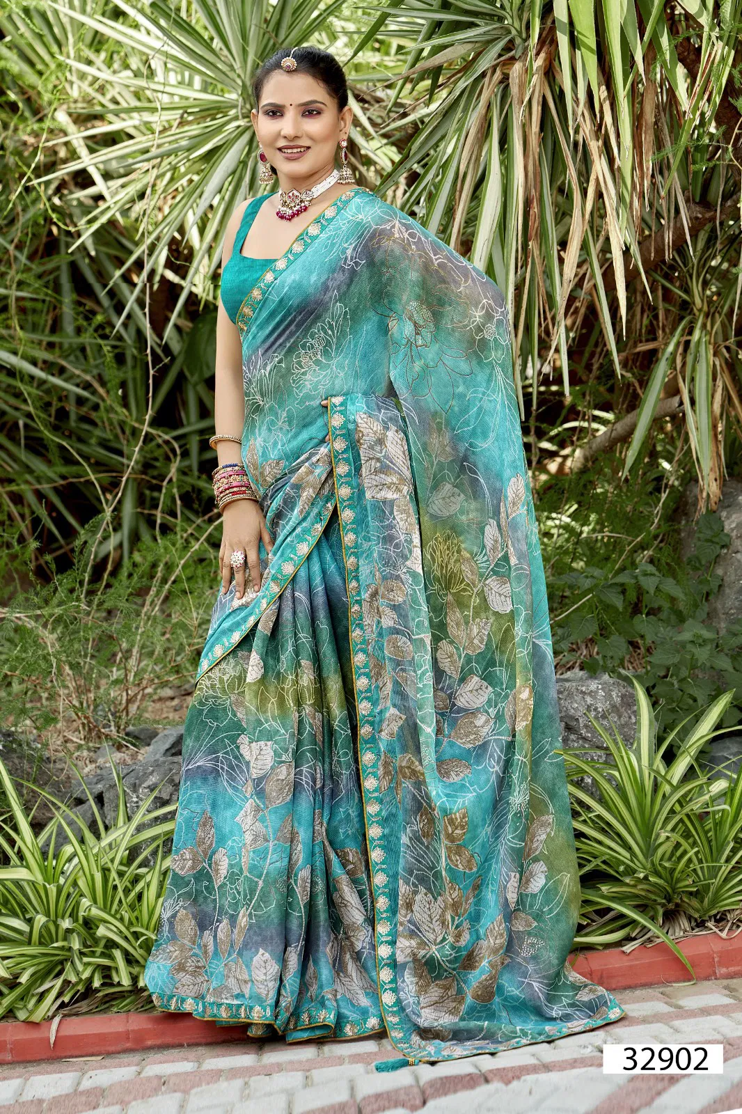 Nancy By Vallabhi Chiffon Leaf Printed Daily Wear Saree Exporters In India